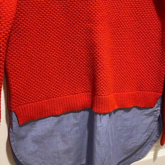 J. Crew Red Textured Knit 100% Wool Crew Neck Shirt-Tail Sweater Size XXS - Picture 2 of 6